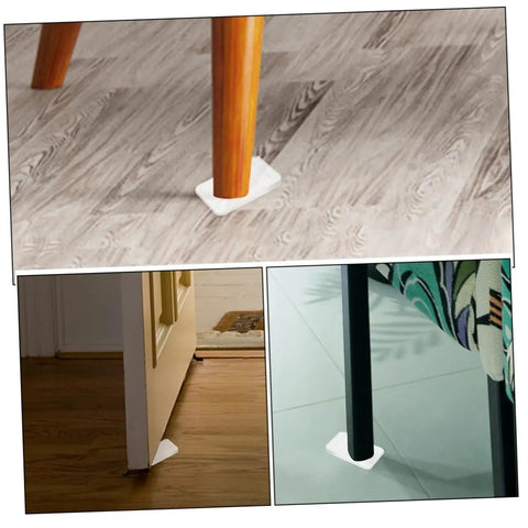 Heavy Duty Plastic Furniture Leveling Shims Adjustable Wedge Pack under table legs on different floor types for wobble prevention.