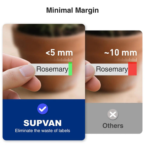 Ultra Handy Mini Portable Label Maker With Heat Shrink Tubes For Home Garage And Office Organization Rechargeable 1200mAh Battery Gives Weeks Of Use Supports Cable Continuous And Fixed Size Labels. Minimal margin label comparison with Rosemary tape