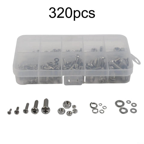 320 Piece Stainless Steel Hex Socket Screws Nuts Bolts Kit 304 Rust Resistant visible in clear plastic box