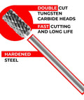 Double cut tungsten carbide bit from Tungsten Carbide Rotary Burr Set 20 Pc One Eighth Inch Shank Double Cut Bits for Die Grinders and Dremel.