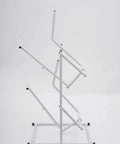 Heavy Duty Dual Pail Tipper Rack Hella Tough Steel Bucket Holder side view with white finish, designed for easy fluid management.