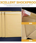 Bubble Mailers 16x22 CM Kraft Paper Self-Sealing Envelopes, showing shockproof feature with bubble lining and sealing strip.