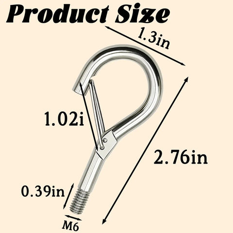 4 Pack M6 Stainless Steel Hooks With Bolt Eye And Spring Snap Hooks Heavy Duty 304 Stainless Hardware For Indoor Outdoor Use Rust Resistant Ideal For Garage Garden Tools And DIY Projects, size detail 2.76in