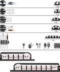 Image of All In One Cable Management Kit with cord holders showing various clip sizes and uses for organizing cables.