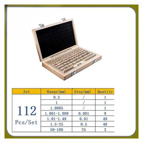 Heavy Duty 112 Piece Metric Gauge Block Set delivering dead accurate measurements in wooden case for custom woodworking builds