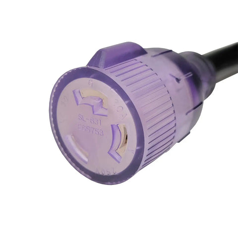 Close-up of NEMA L6-30 Locking Extension Cord 30 Amp 250V Outdoor 36 Foot Beefy 10 AWG 3 Conductor Twist Lock Plug