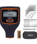 Paint Thickness Gauge With Dual Screen For Iron Aluminum Zinc And Car Body Filler Auto Detect Material Type Coating Thickness Meter 0 To 3000 Micrometers Range Auto Generate Measuring Reports Supports Micrometers Millimeters And Mils shown with accessories including calibration foils and carrying case