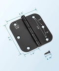 Matte Black Door Hinges 3 Pack 3.5 Inch By 3.5 Inch Heavy Duty No Squeak Rust Proof Interior Hinge Set with size dimensions shown.