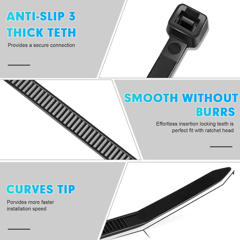 Heavy Duty Nylon Zip Ties 600 Pack Assorted Sizes 8 Inch 12 Inch 14 Inch 18 Inch With 100Lb Tensile Strength UV Resistant detail view
