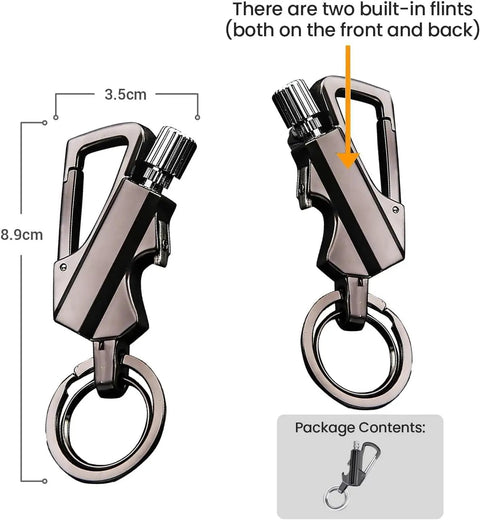 Infinity Lighter Forever Match With Multitool Keychain Bottle Opener Waterproof Reusable Matchstick Outdoor Survival Essential Double Ferrocerium Rods For Easy Ignition Long Life Camping Prepper Ready Fuel Not Included, showing front and back view of metallic tool with measurements.