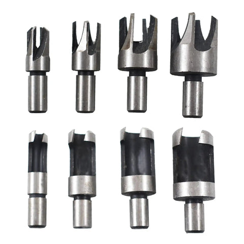 Pro Grade Slick Acting Wood Plug Cutter Set Built Tough With Heavy Duty Carbon Steel, 8 cutters for cork and dowel filling.