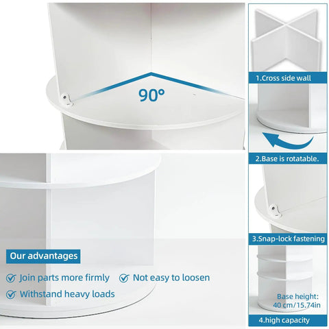360 Degree Rotatable White Corner Shoe Rack And Bookshelf, 7 Tier Dope Space Saver Shoe Tower assembly details