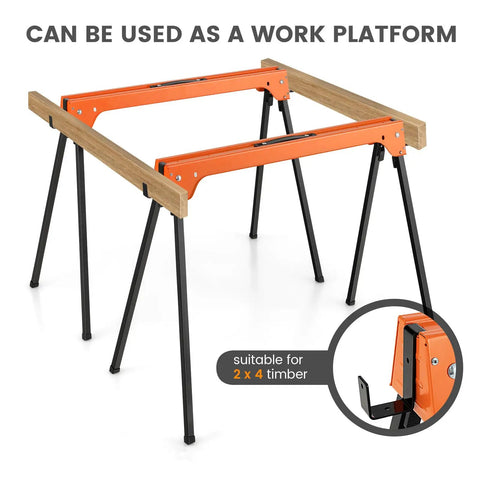 Heavy Duty Folding Saw Horses 2 Pack Built Like a Tank With Detachable Rails And 1322 Lb Capacity Portable Collapsible Work Stands Anti Rust Steel Frame Totally Crushes Any Yard or Shop Build