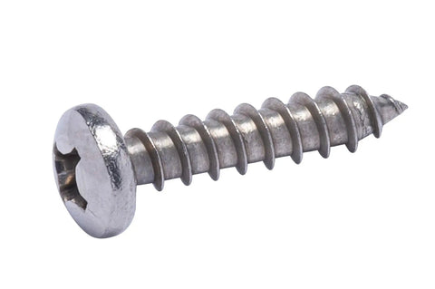No 12 By 1 Inch Stainless Steel Pan Head Phillips Wood Screws For Sheet Metal 50 Pack side view showing screw detail.