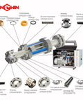 Exploded view of waterjet abrasive cutting head with TJ006071-555 mixing chamber and seals