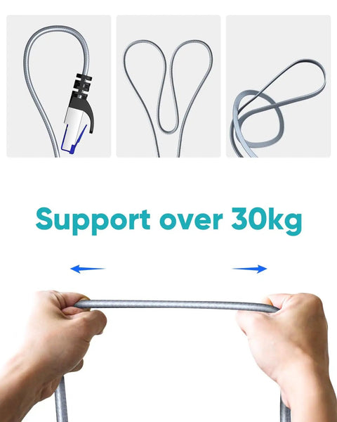 Hands pulling Cat8 Ethernet Cable 50 Ft Nylon Braided Shielded SFTP Patch Cord For Turbo Fast Network 40Gbps And 2000MHz Bandwidth