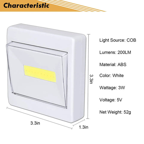 Super Bright Battery Operated Closet Light 200 Lumen COB LED Tap Lights Stick Anywhere Four Pack for Closet Shed Attic