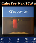 Front view of ICube Pro Max 10W Mini Laser Engraver With Smoke Filter And Temperature Alarm, showing engraving area and features.
