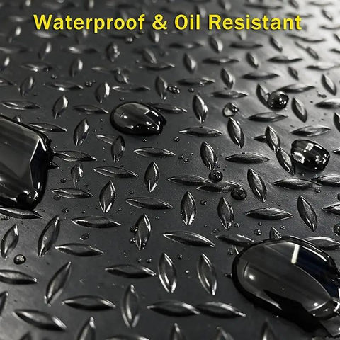 Heavy Duty Insulating Rubber Electrical Safety Mat Built Like A Tank For Real Deal High Voltage Protection And Slip Resistant Flooring That Keeps Every Tradesman Locked In All Day showing waterproof and oil resistant surface with droplets.