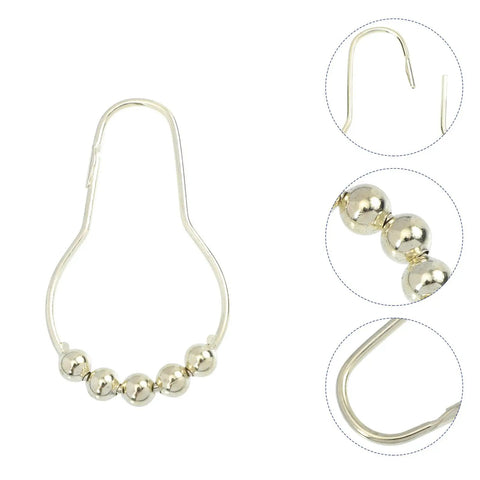 15 Pcs Metal Shower Curtain Rings With Beads Decor Glide Rollers For Smooth Hanging On Shower Rod Gold Tone Iron Hooks
