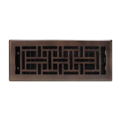 Oriental Style Floor Register 4x12 Inches Rubbed Bronze Finish 8 Pack - Decorative Steel Vent Grille With Damper Box For HVAC Duct Openings
