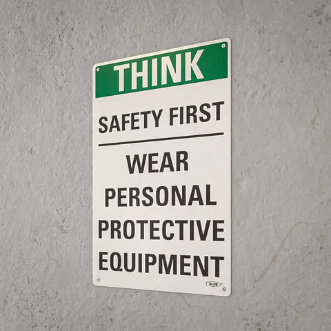 Keep Your Crew Locked Down With This Straight Shooter OSHA Compliant Think Safety First Sign 15X10 Inch 1Mm Aluminum Sheet For Jobsite Walls Top Tier Warning Graphics