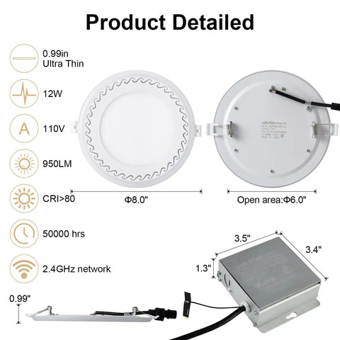 Smart Recessed Lighting With Junction Box 6 Inch RGB LED Downlight Kit WiFi Connected Retrofit Dimmable 12W 950LM details