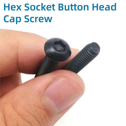 Dope Hex Socket Cap Screw Kit M2 M3 M4 M5 With Wrench, Durable Metal Fasteners, Precise Threads, Handy Assortment For DIY Projects, Home Repairs, And Small Machinery, Easy To Identify Sizes And Build Solid Joints, black hex socket button head screw held in hand