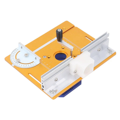 Kickass Aluminum Router Table Insert Plate With Inverted Lifting Base For Shop Benches, detailed view of adjustments and lift mechanism.