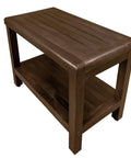 Eleganto 24 Inch Brown Waterproof Teak Shower Bench Stool With Non Slip Feet And Two Tier Storage Shelf For Inside Shower Bathroom Safety