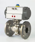 Heavy Duty Stainless Steel Pneumatic Ball Valve With Precision Flange Connection For Scalding Steam Regulation And Bulletproof Industrial Line Shutoffs, DN125 size, steam rated.