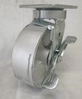 Hardcore Kingpinless Swivel Casters With Top Lock Brake 6X2 Inch Semi Steel Wheels Set Of Four 1200 Lb Load, side view showing brake mechanism.