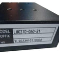 Close-up of Knockout Linear Motor For Automation And Robotics label showing model LHC270-060-S1 and specifications.