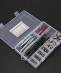 Heavy Duty Stainless Steel Thread Repair Kit With Tap Drill Tool Kick Ass Helicoil Wire Inserts For Stripped Auto Engine Blocks in organized case.