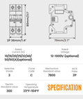 Dimensions and specifications of DC Miniature Circuit Breaker 32A 1000V 2P Solar DIN Rail Mount for Solar Panels