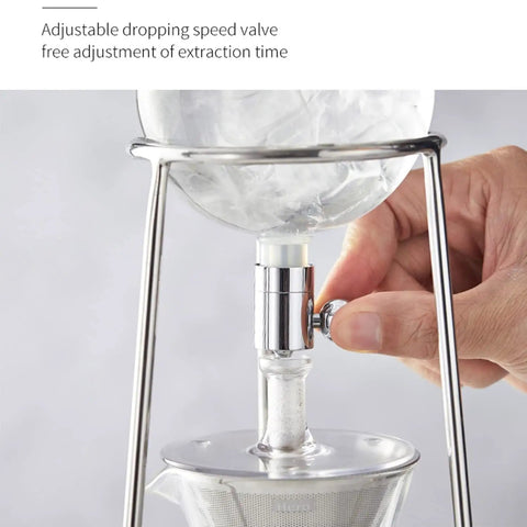 Closer view of the adjustable dropping speed valve on the 600 mL Detachable Cold Brew Coffee Dripper Tower.