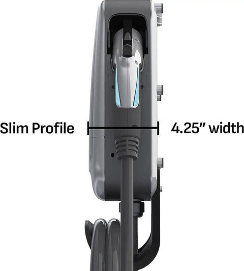 Level 2 EV Charger 240V 50A Hardwired For Home And Garage with slim 4.25-inch profile, SAE J1772, durable and weatherproof.