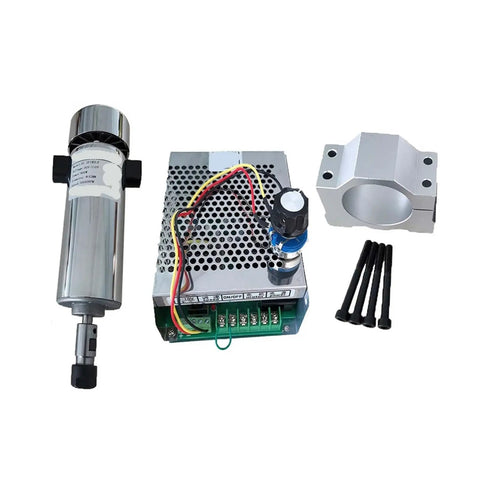 Air Cooled CNC Spindle Kit 0.8kW 110V 20000RPM ER11 Chuck With Power Supply And Speed Governor components displayed