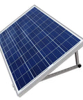 28 Inch Adjustable Solar Panel Mount Brackets With Foldable Tilt Legs For RV Roof Boat And Off Grid Systems On Any Flat Surface With Quick Assembly And Stainless Steel Fasteners, shown on a tilted solar panel.