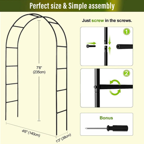 Heavy Duty Galvanized Steel Garden Arch Arbor 7.6 Ft Tall 4.6 Ft Wide Dope Rust Resistant Trellis assembly guide