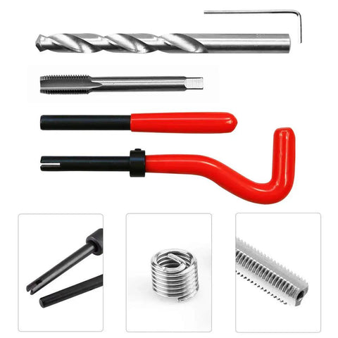15 Piece M10 X 1.0mm Thread Repair Kit Insert Set For Auto And Home Repairs High Speed Steel With Red Handle Tool