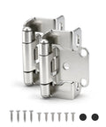 Heavy Duty Self Closing Cabinet Hinges Twenty Five Pairs Brushed Nickel Face Mount With Semi Concealed One Half Inch Overlay For Kitchen Cupboards Built Tough No Sweat Setup Guaranteed close-up of two hinges with screws and mounting hardware.