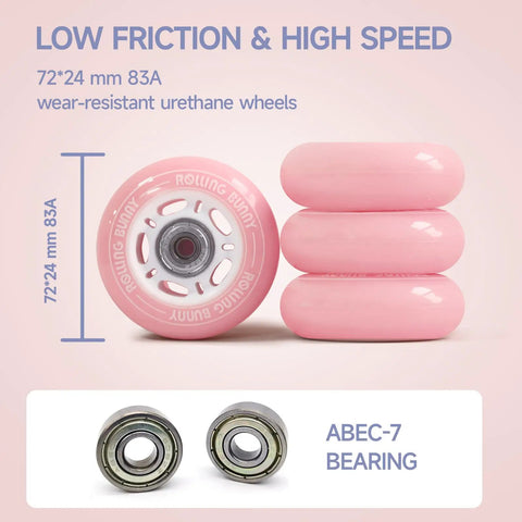 Pink urethane wheels and ABEC 7 bearings for Women Inline Skates Adjustable Size Roller Blades For Adults With Hard Shell ABEC 7 Bearings And Triple Protection Safety Buckle Strap Lace Closure For A Smooth, Comfortable Fit.