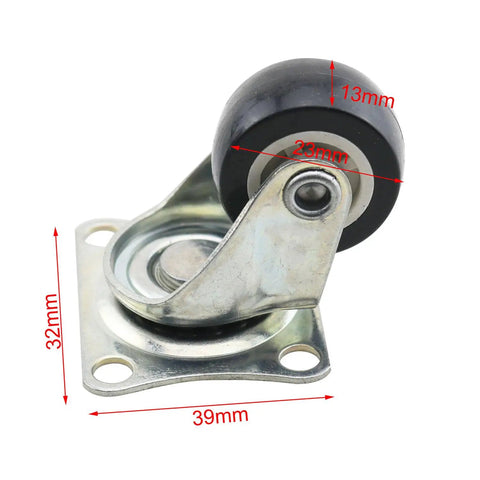 Eight Sweet Hella Compact Swivel Roller Casters With Legit Strong Self Sticking Pad And Screw Bolts, 23mm rubber wheel, 39x32mm plate.