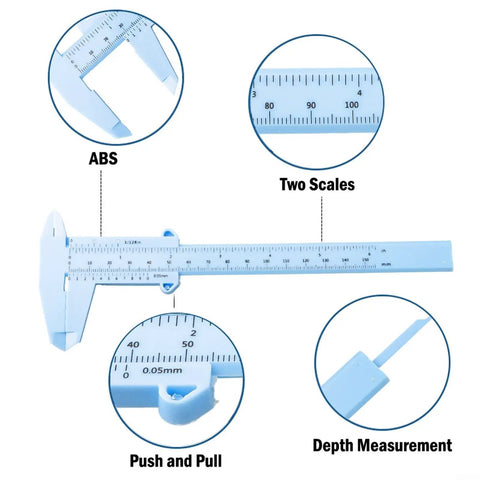 Ultra Precise Vernier Caliper 0 To 150mm Sliding Gauge With Double Scale showing ABS construction and scale details