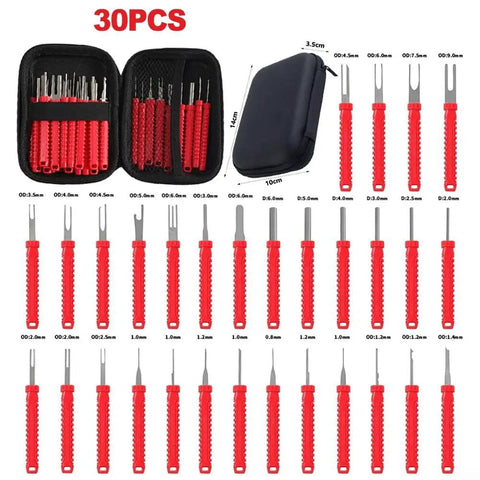 30 Piece Terminal Removal Tool Kit With Stainless Steel Extractors For Electrical Connectors And Harness Maintenance Red Built Tough
