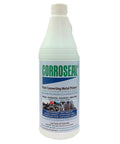 Front view of a bottle labeled Corroseal, One Step Water Based Rust Converter And Latex Metal Primer That Converts Rust And Primes Metal.