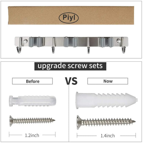 Heavy Duty Wall Mount Broom And Mop Holder With Four Racks And Five Hooks Built To Last Stainless Steel Organizer and screws