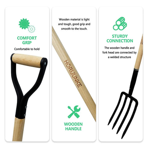 Heavy Duty 45 Inch Garden Fork 4 Tine Pitchfork With Forged Steel Y Grip And Solid Wood Handle Spading Digging Fork