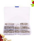 450 Pack Real Deal Iron Safety Clasp Pins For Crafting And Tailoring shown in a transparent organizer box.